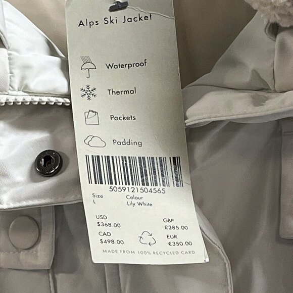 Sweaty Betty Alps Ski Jacket Womens L White Duck Down Puffer Belted Waterproof - Picture 4 of 9